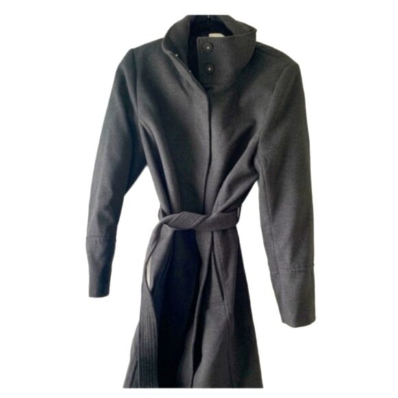 H&M Long Below Knee Tie Waist Belted Snap Closure High Neck Trench Wool Coat S - Picture 1 of 4